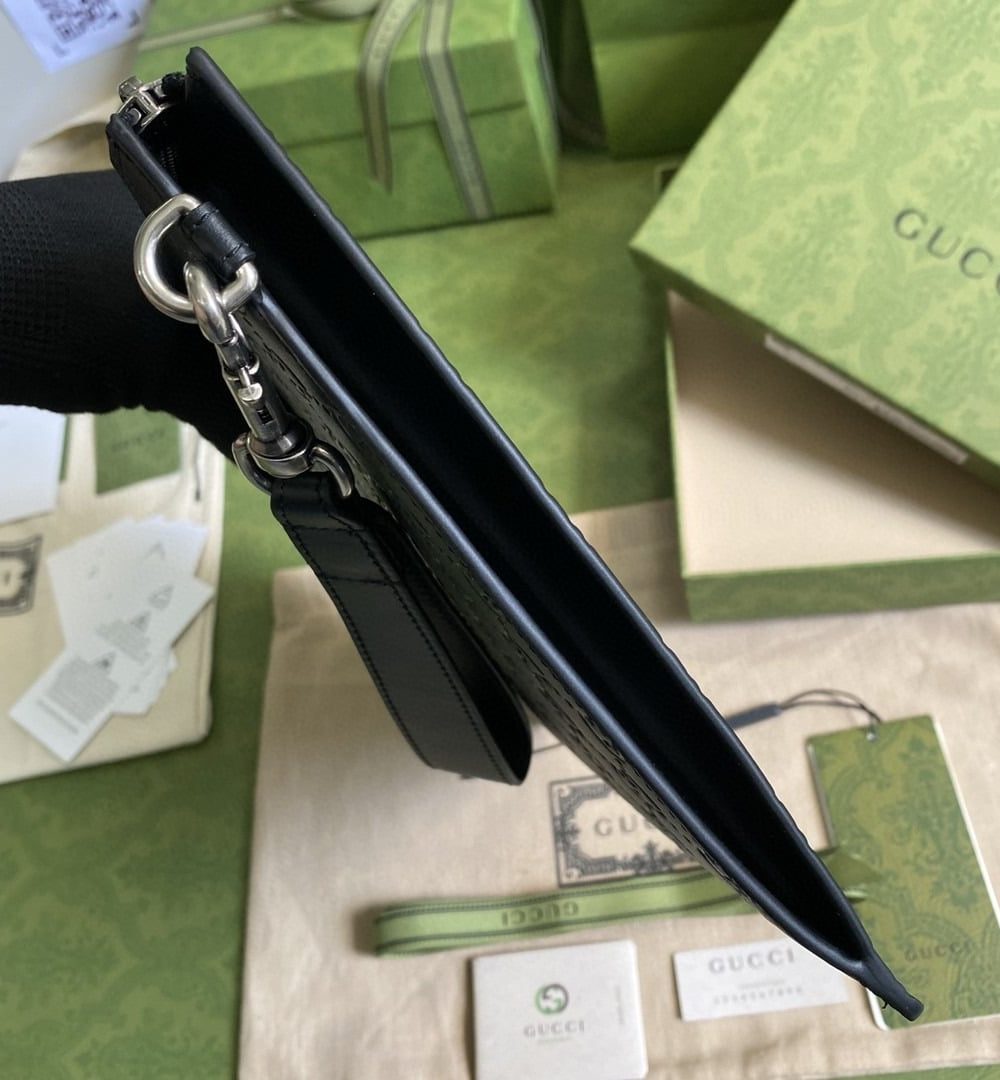 1:1 Replica Gucci GG Embossed Pouch Black GG Embossed For Men 12in/30cm GG