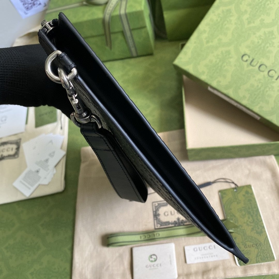 1:1 Replica Gucci GG Embossed Pouch Black GG Embossed For Men 12in/30cm GG - Image 6