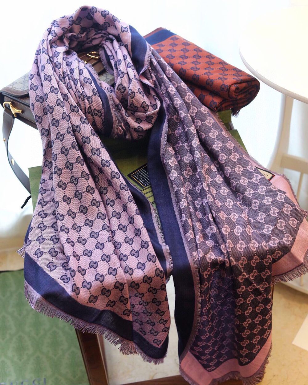 Gucci GG Jacquard Cotton Stole Scarf Pink 87in/220cm 