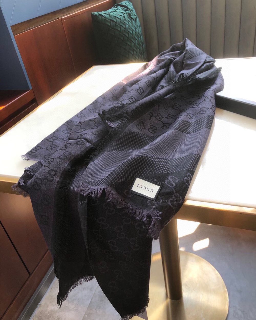 Gucci GG Jacquard Silk Wool Shawl Black 55in/140cm