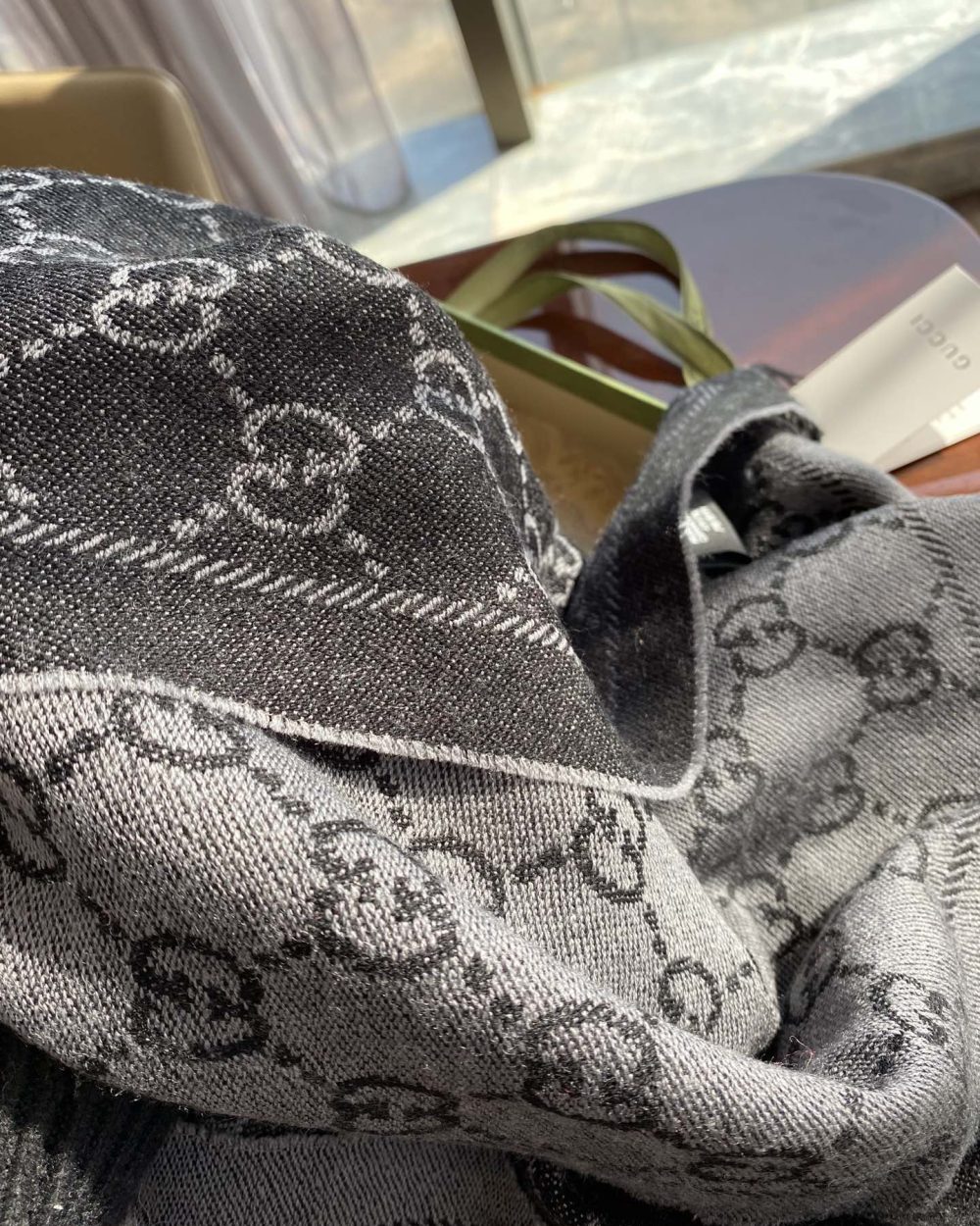 Gucci GG Lamé Lacquard Stole Scarf Black 71in/180cm 