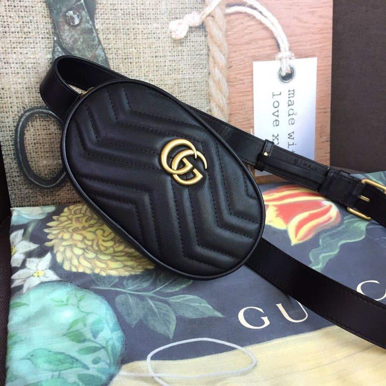 1:1 Replica Gucci GG Marmont Belt Bag Black For Women 7in/18cm GG 476434 - Image 5