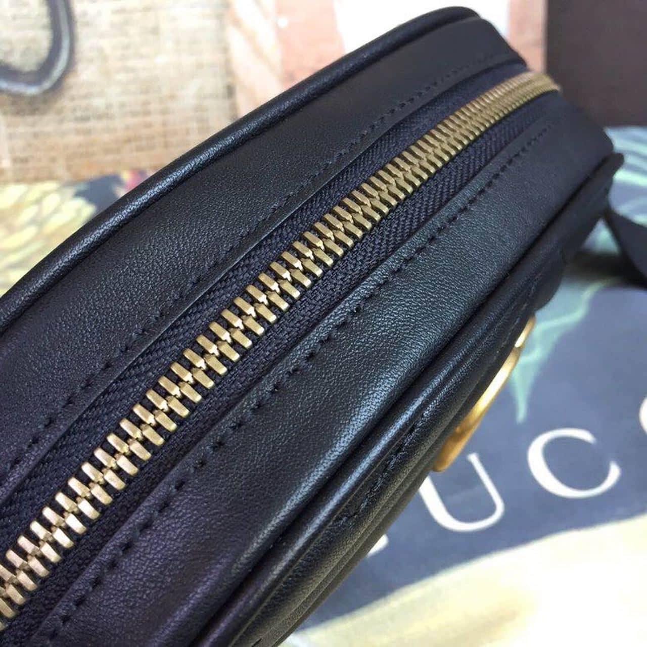 1:1 Replica Gucci GG Marmont Belt Bag Black For Women 7in/18cm GG 476434 - Image 6