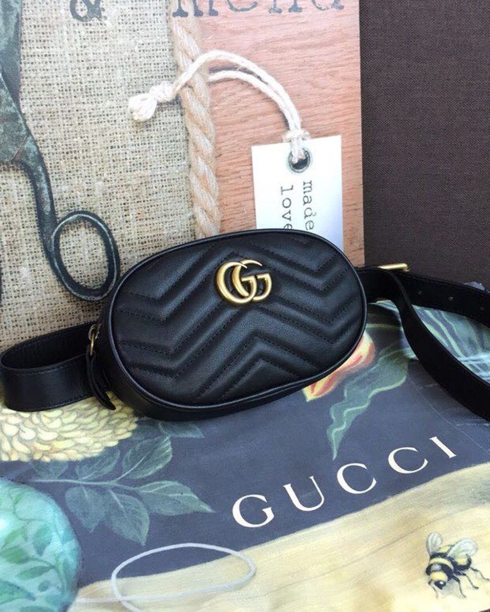 1:1 Replica Gucci GG Marmont Belt Bag Black For Women 7in/18cm GG 476434