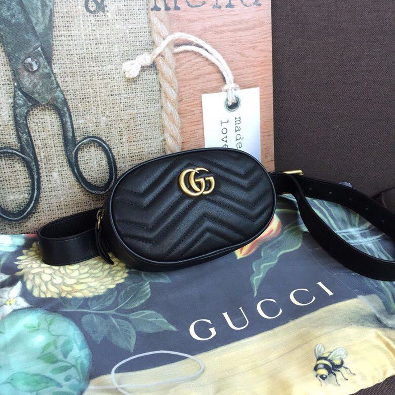 1:1 Replica Gucci GG Marmont Belt Bag Black For Women 7in/18cm GG 476434 - Image 2