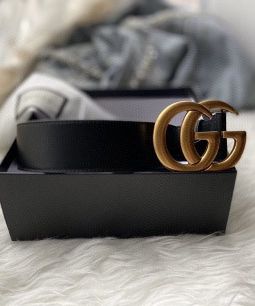 1:1 Replica Gucci GG Marmont Belt With Shiny Buckle Black For Women, Women Belt 406831 0YA0G 1000