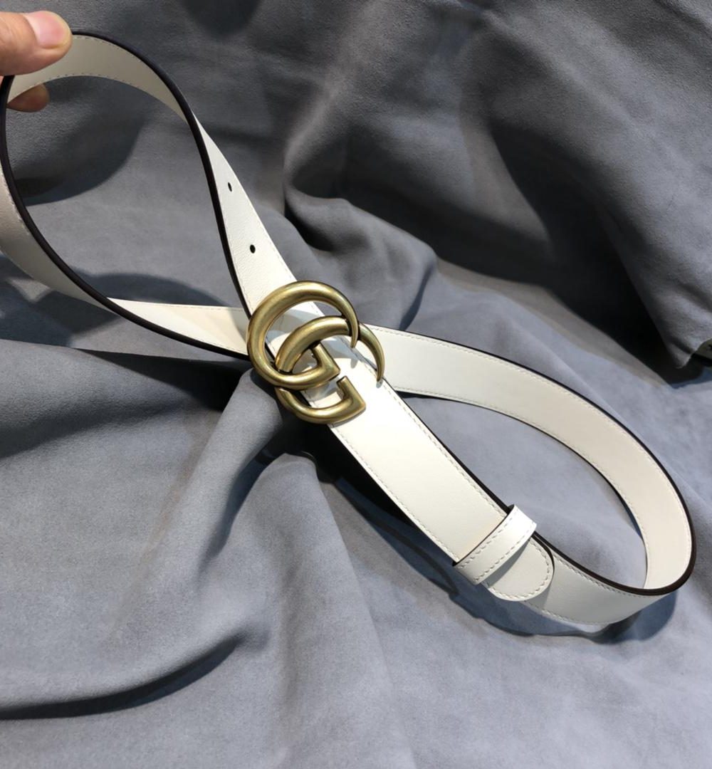 1:1 Replica Gucci GG Marmont Belt With Shiny Buckle White, Women Belt ‎409417