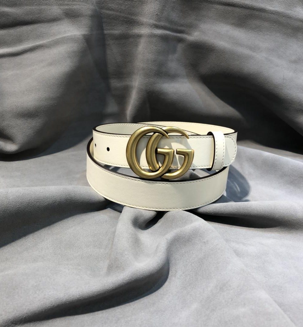 1:1 Replica Gucci GG Marmont Belt With Shiny Buckle White, Women Belt ‎409417