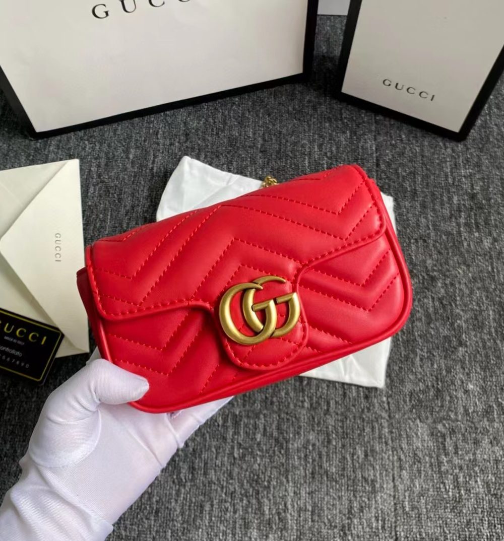1:1 Replica Gucci GG Marmont Leather Super Mini Bag Red For Women 6.2in/15.7cm 476433 DTDCT 6433