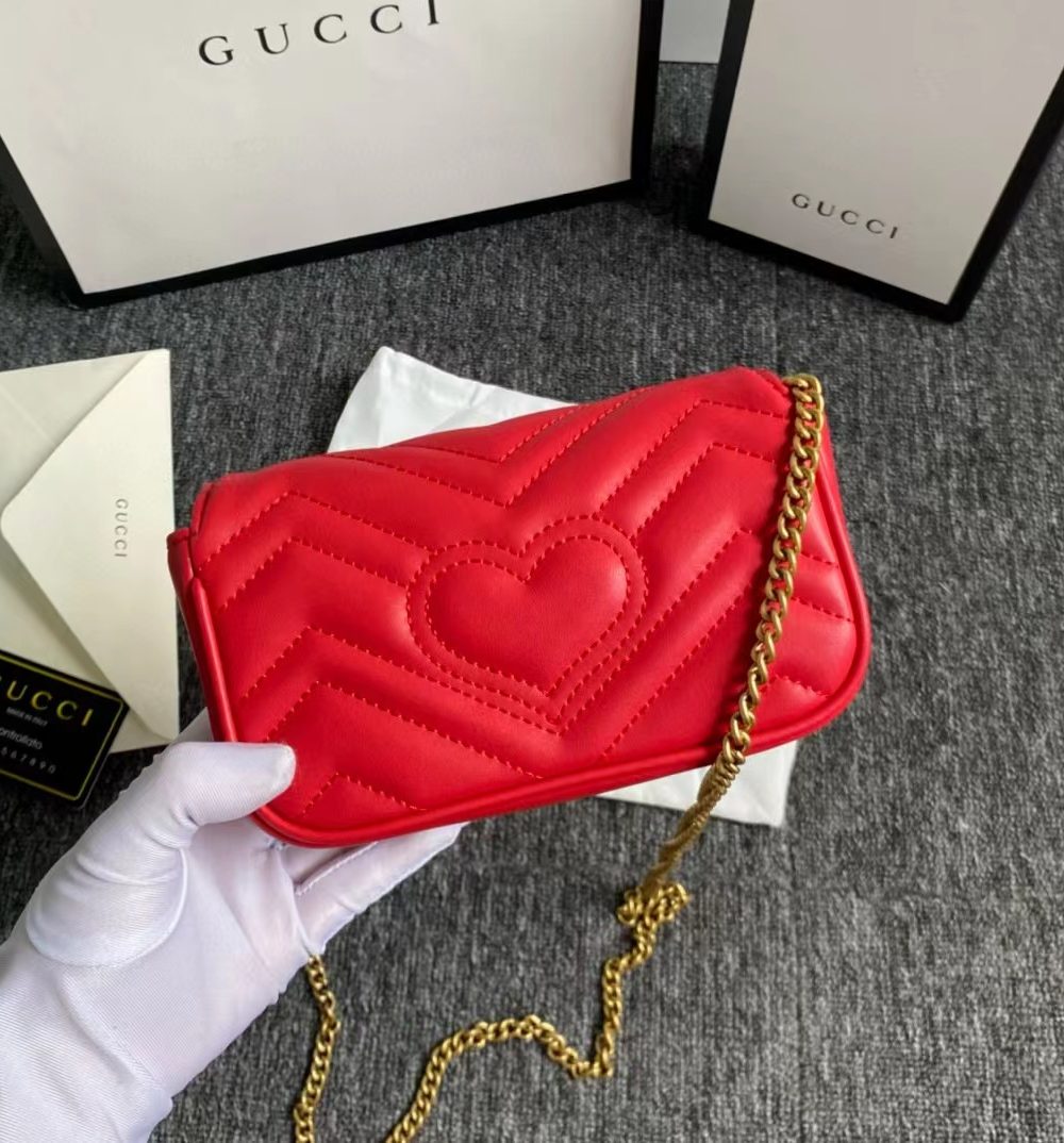 1:1 Replica Gucci GG Marmont Leather Super Mini Bag Red For Women 6.2in/15.7cm 476433 DTDCT 6433