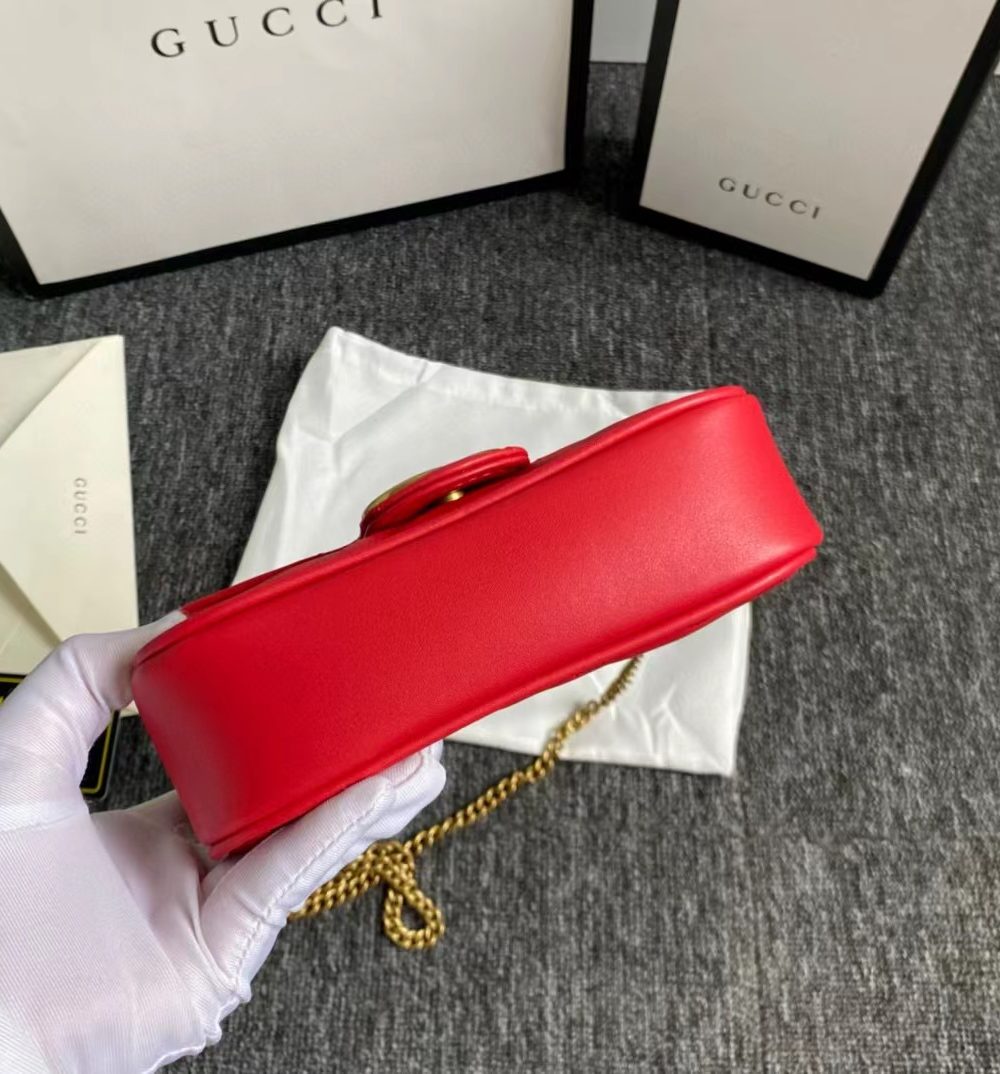 1:1 Replica Gucci GG Marmont Leather Super Mini Bag Red For Women 6.2in/15.7cm 476433 DTDCT 6433