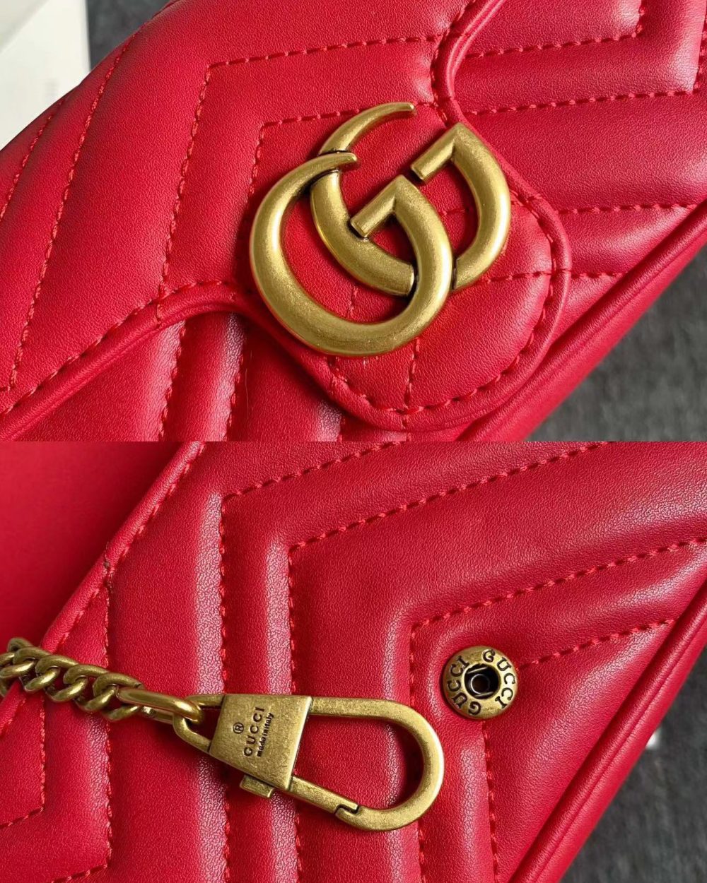 1:1 Replica Gucci GG Marmont Leather Super Mini Bag Red For Women 6.2in/15.7cm 476433 DTDCT 6433
