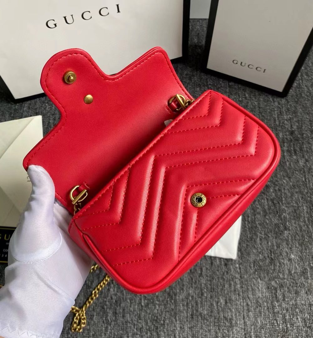 1:1 Replica Gucci GG Marmont Leather Super Mini Bag Red For Women 6.2in/15.7cm 476433 DTDCT 6433