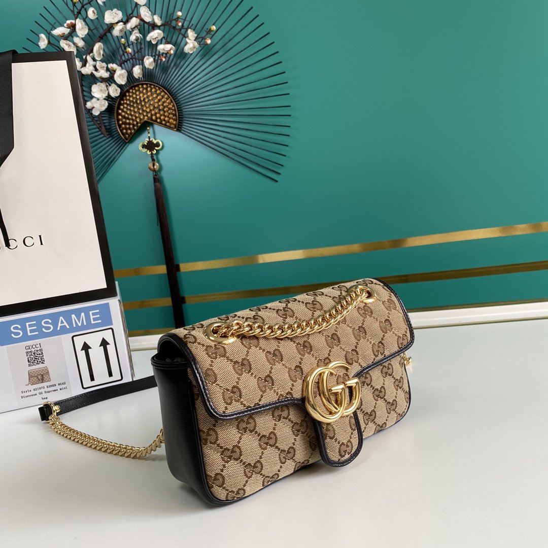 1:1 Replica Gucci GG Marmont Matelassé Mini Bag Beige/Ebony Diagonal Matelassé Original GG Canvas For Women 8.5in/22cm 446744 - Image 7