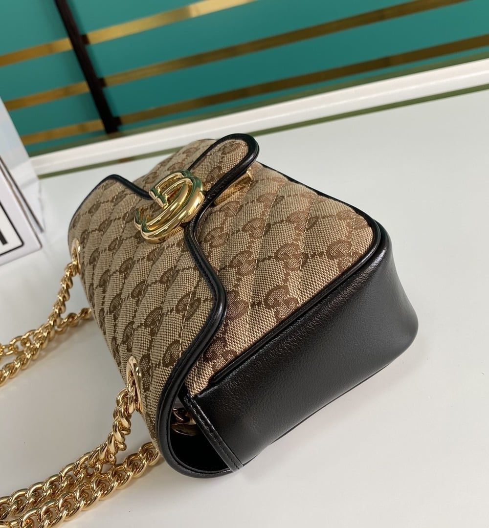 1:1 Replica Gucci GG Marmont Matelassé Mini Bag Beige/Ebony Diagonal Matelassé Original GG Canvas For Women  8.5in/22cm 446744