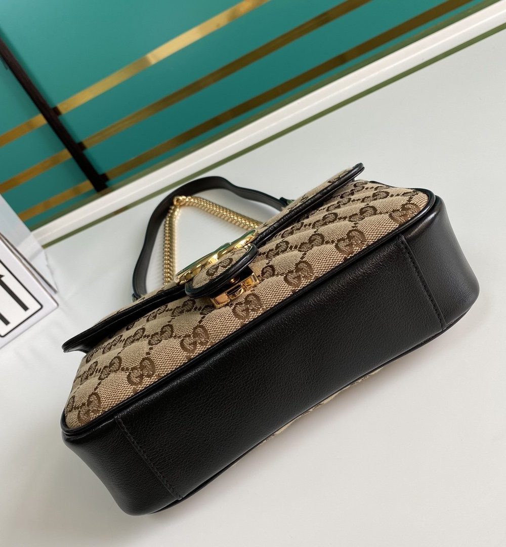 1:1 Replica Gucci GG Marmont Matelassé Mini Bag Beige/Ebony Diagonal Matelassé Original GG Canvas For Women  8.5in/22cm 446744