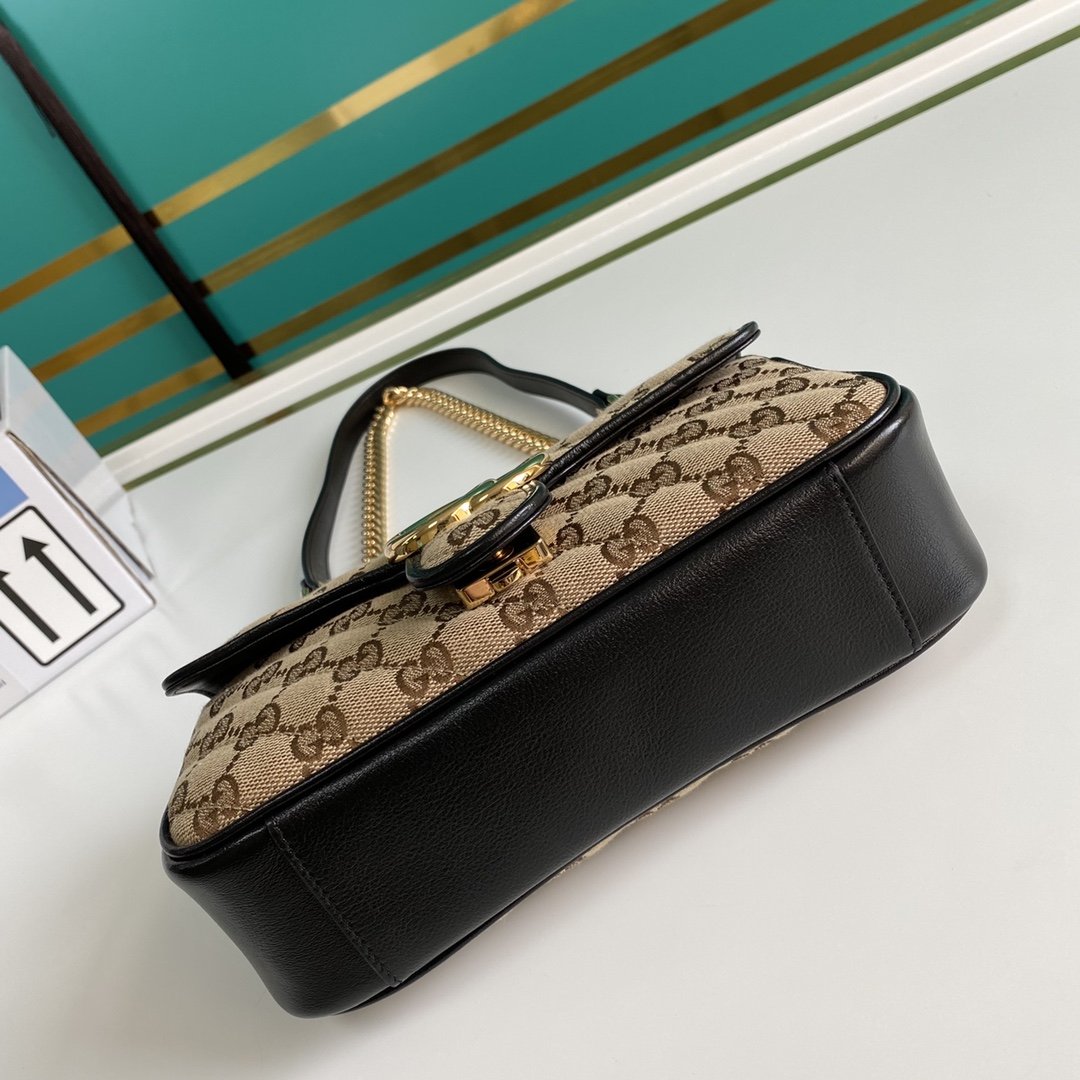 1:1 Replica Gucci GG Marmont Matelassé Mini Bag Beige/Ebony Diagonal Matelassé Original GG Canvas For Women 8.5in/22cm 446744 - Image 4