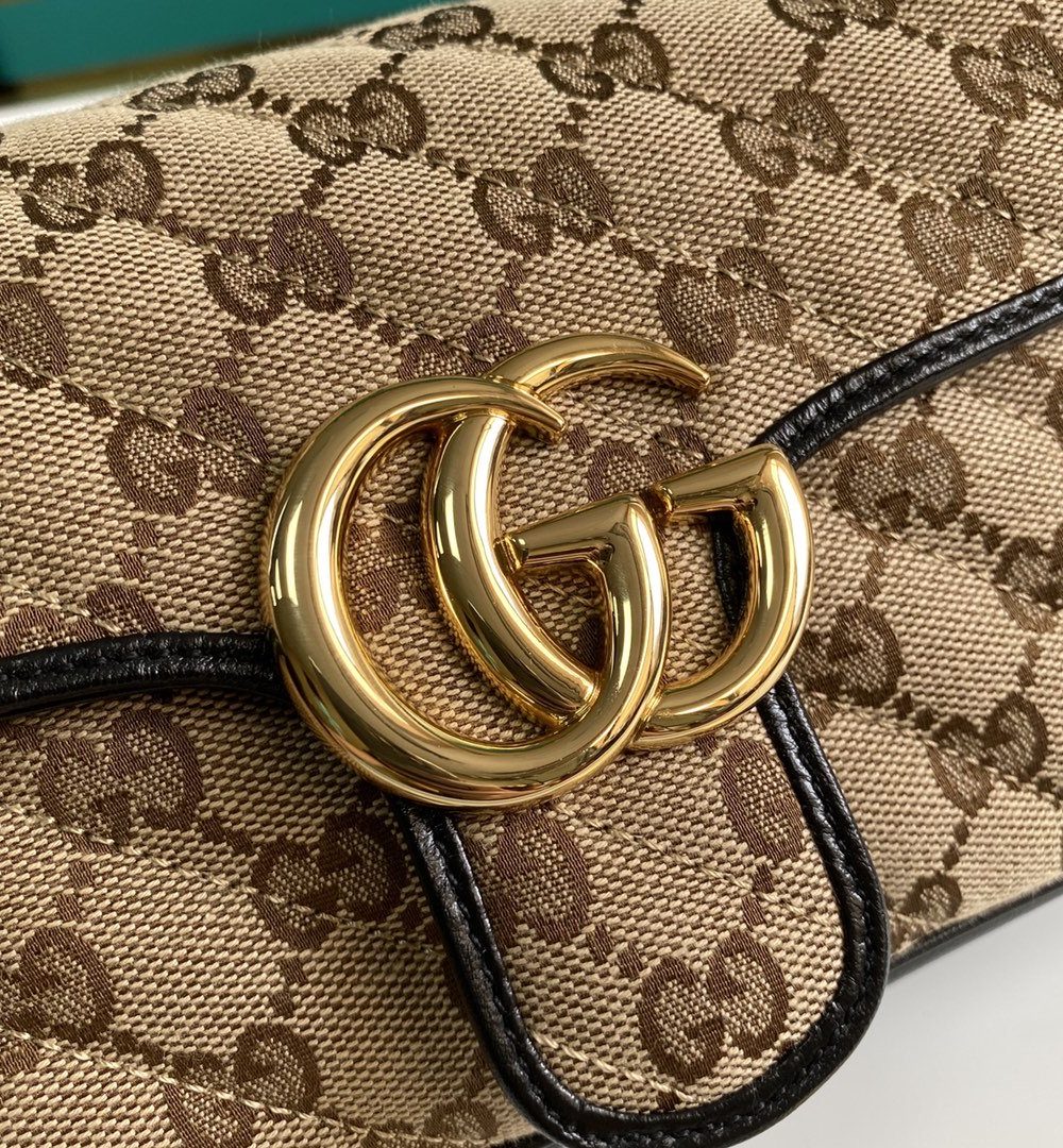 1:1 Replica Gucci GG Marmont Matelassé Mini Bag Beige/Ebony Diagonal Matelassé Original GG Canvas For Women  8.5in/22cm 446744
