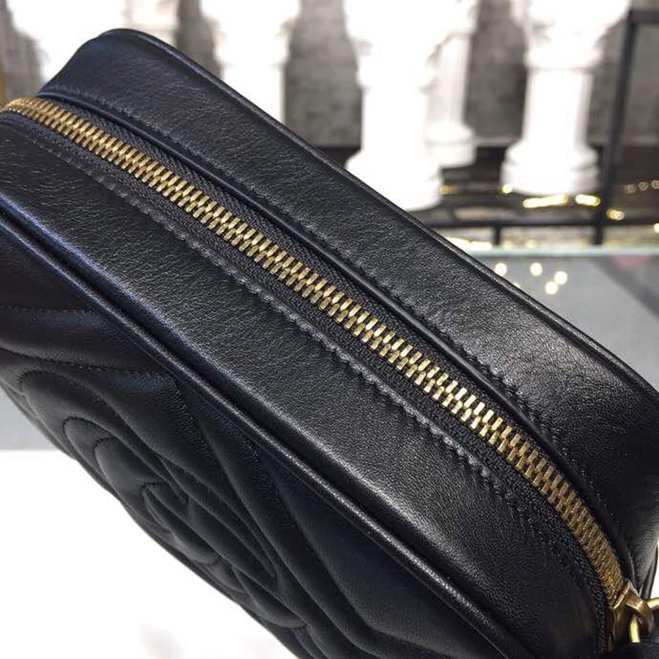 1:1 Replica Gucci GG Marmont Matelassé Mini Bag Black Matelassé Chevron For Women 7in/18cm GG 448065 DTD1T 1000 - Image 7