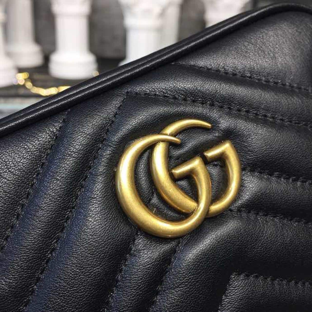 1:1 Replica Gucci GG Marmont Matelassé Mini Bag Black Matelassé Chevron For Women 7in/18cm GG 448065 DTD1T 1000 - Image 8