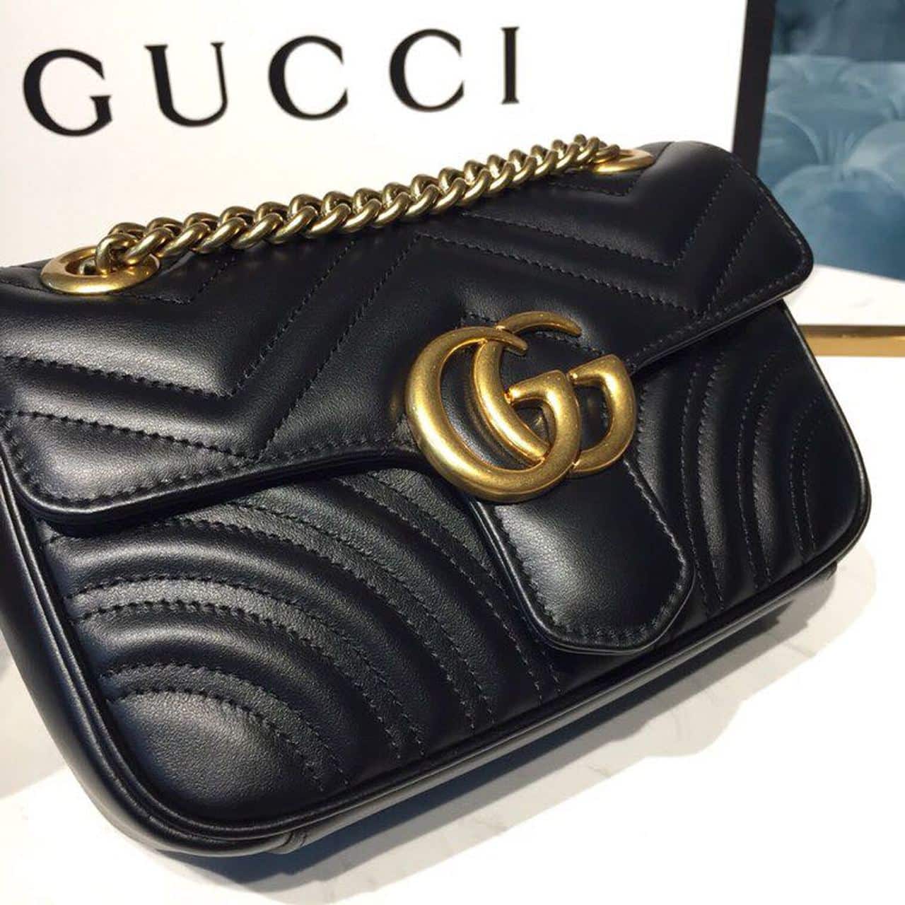 1:1 Replica Gucci GG Marmont Matelassé Mini Bag Black Matelassé Chevron With A Heart For Women 9in/22cm GG 446744 DTDIT 1000 - Image 4