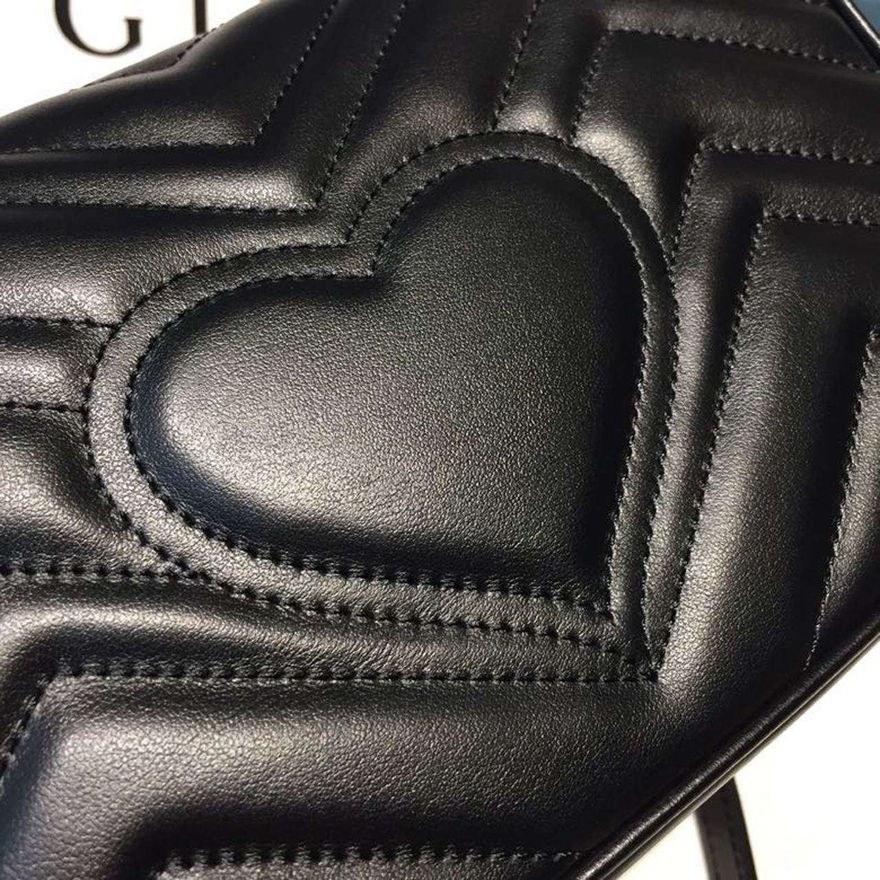 1:1 Replica Gucci GG Marmont Matelassé Mini Bag Black Matelassé Chevron With A Heart For Women 9in/22cm GG 446744 DTDIT 1000 - Image 7