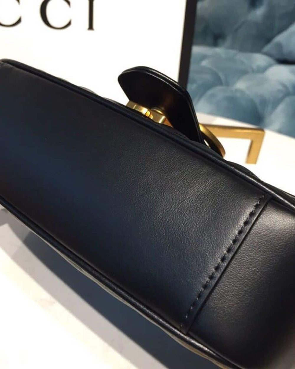 1:1 Replica Gucci GG Marmont Matelassé Mini Bag Black Matelassé Chevron With A Heart For Women 9in/22cm GG 446744 DTDIT 1000