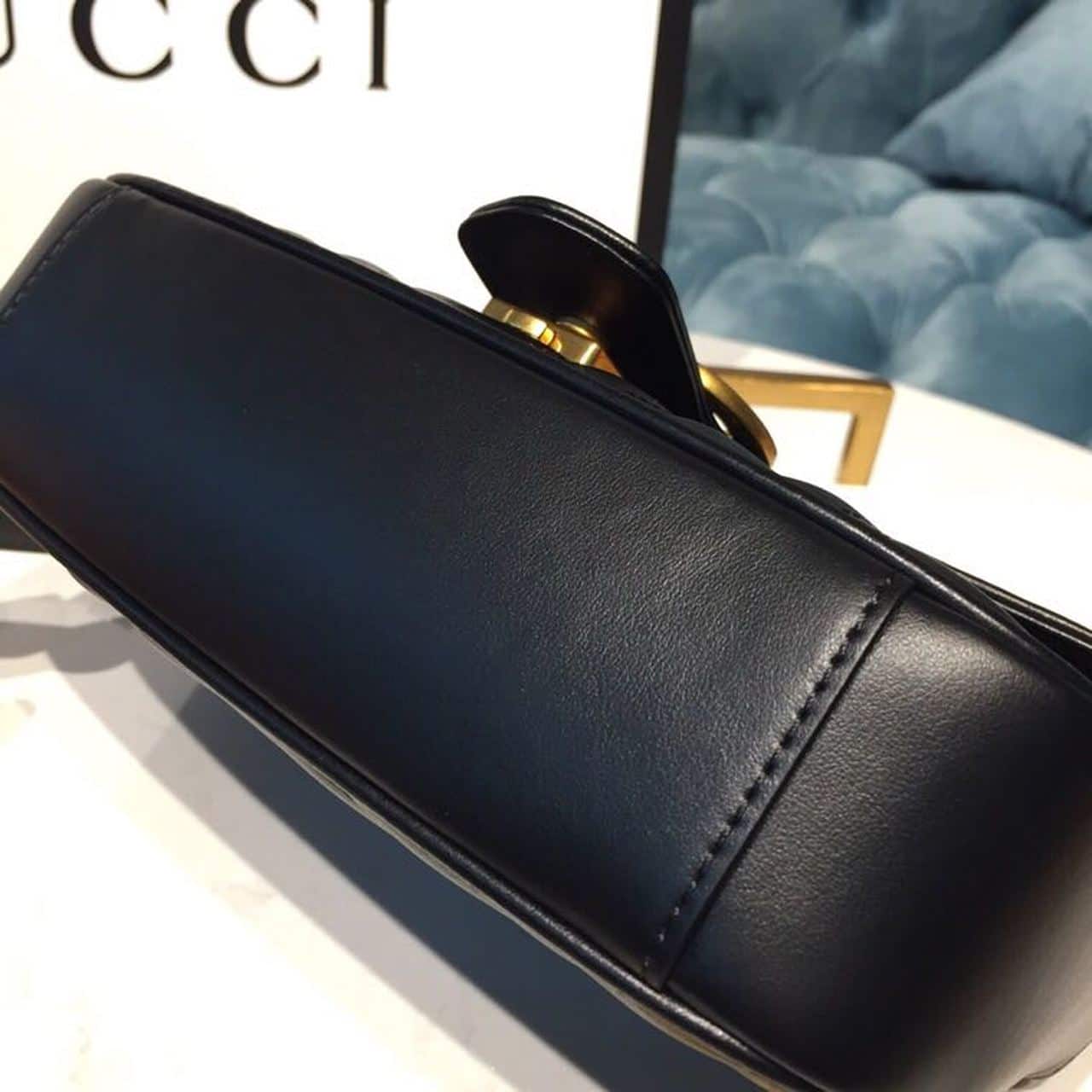 1:1 Replica Gucci GG Marmont Matelassé Mini Bag Black Matelassé Chevron With A Heart For Women 9in/22cm GG 446744 DTDIT 1000 - Image 9