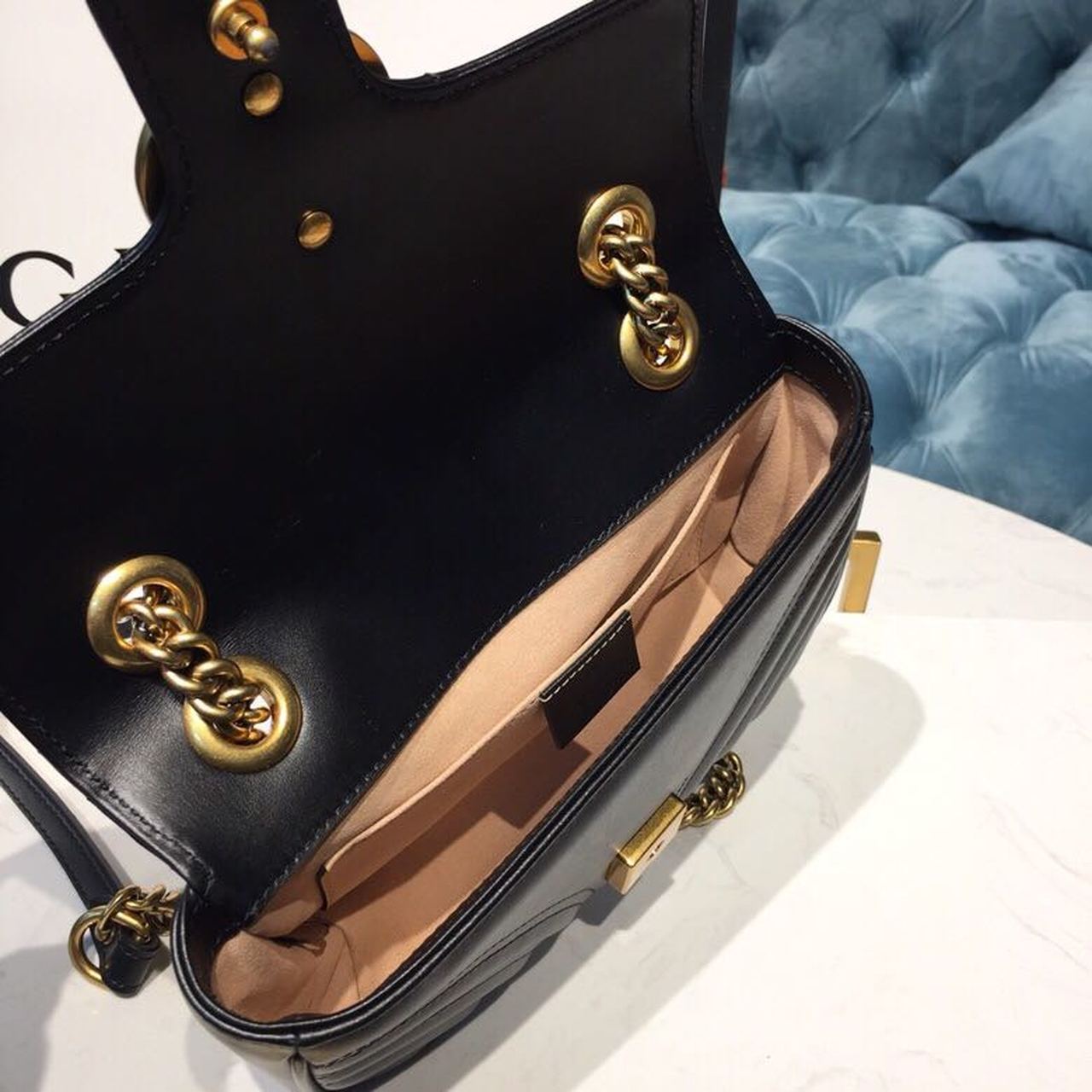 1:1 Replica Gucci GG Marmont Matelassé Mini Bag Black Matelassé Chevron With A Heart For Women 9in/22cm GG 446744 DTDIT 1000 - Image 13