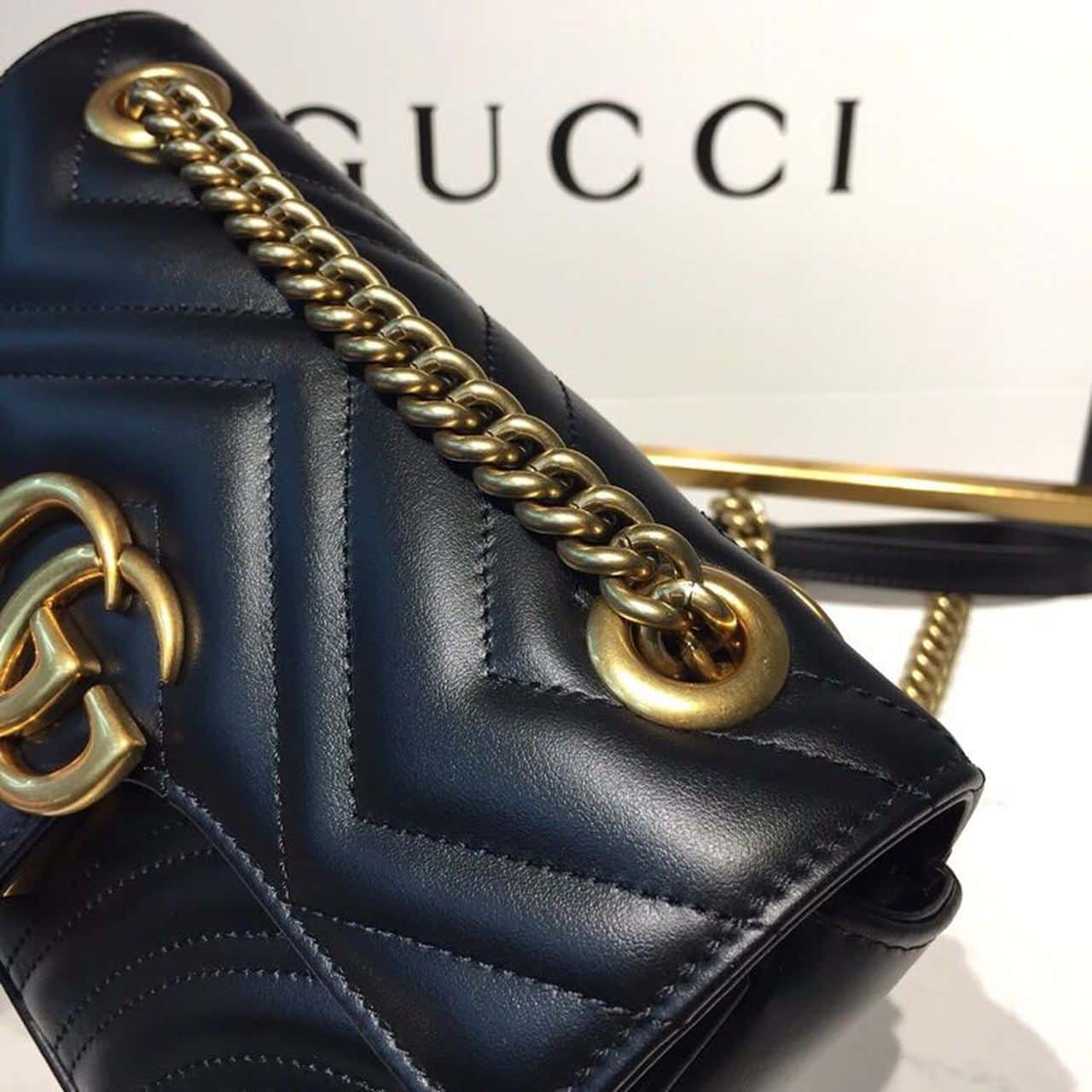 1:1 Replica Gucci GG Marmont Matelassé Mini Bag Black Matelassé Chevron With A Heart For Women 9in/22cm GG 446744 DTDIT 1000 - Image 10