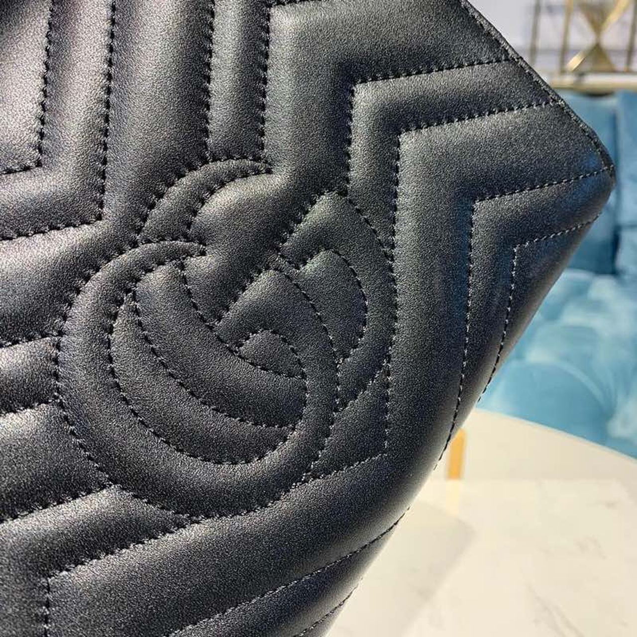 1:1 Replica Gucci GG Marmont Matelassé Mini Bag Black Matelassé Chevron With GG On The Back For Women 8in/20cm GG 474575 DTD1T 1000 - Image 6