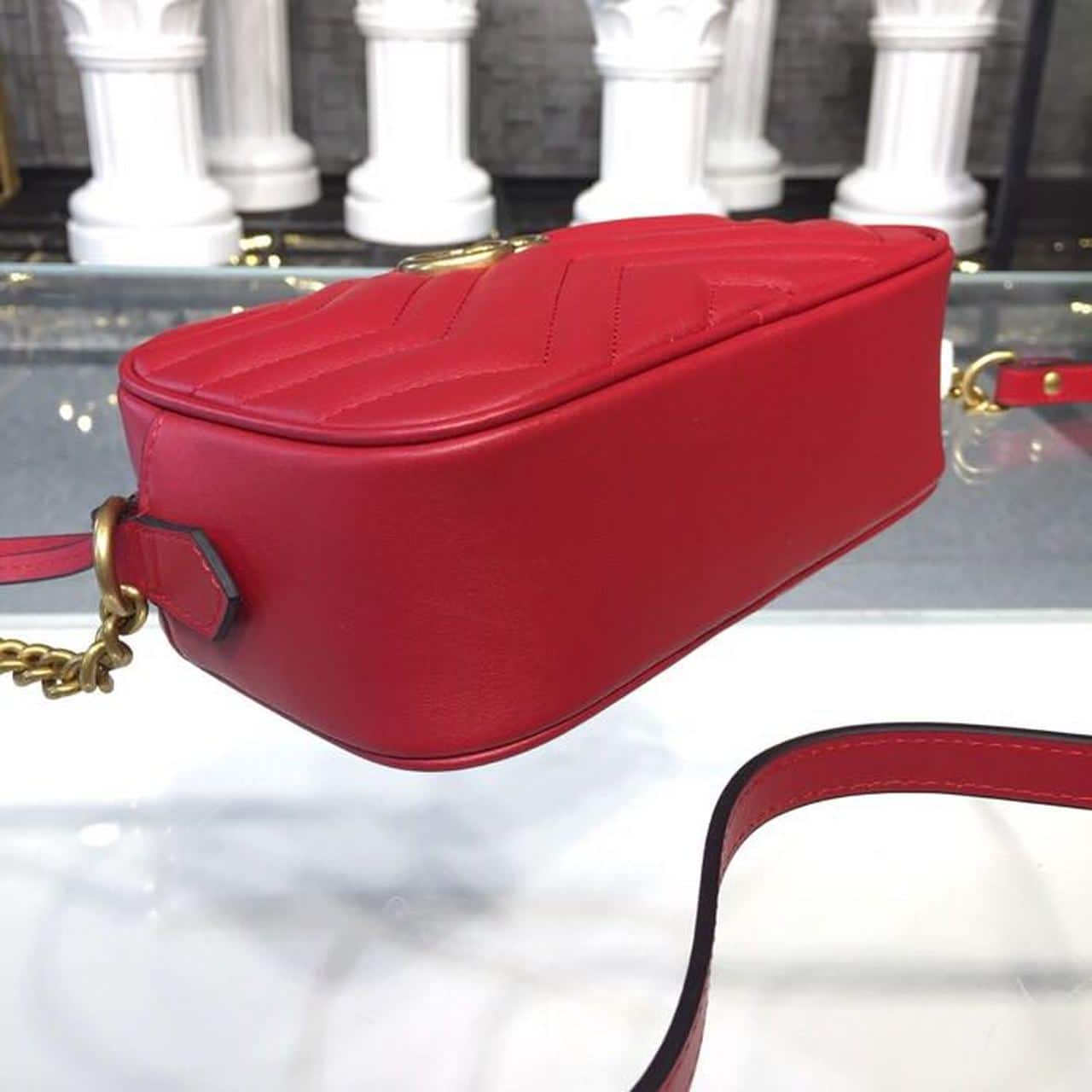 1:1 Replica Gucci GG Marmont Matelassé Mini Bag Hibiscus Red Matelassé Chevron For Women 7in/18cm GG - Image 7