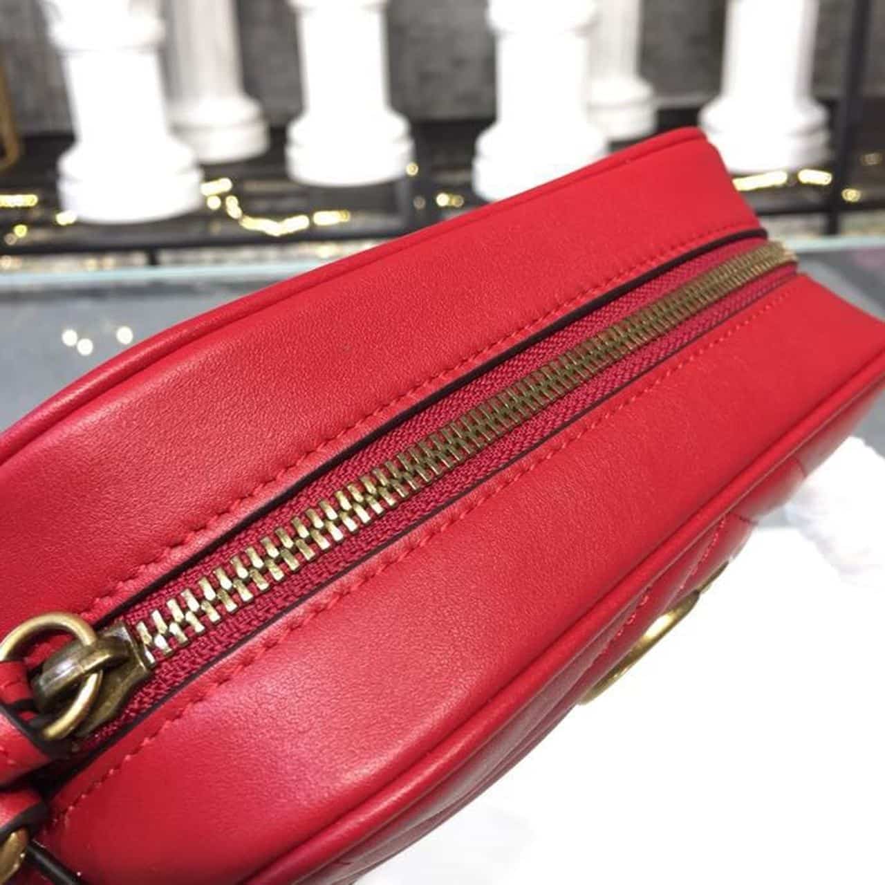 1:1 Replica Gucci GG Marmont Matelassé Mini Bag Hibiscus Red Matelassé Chevron For Women 7in/18cm GG - Image 6