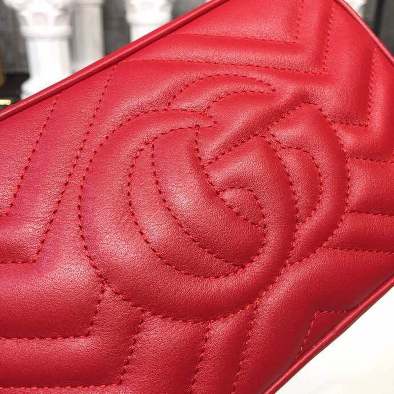 1:1 Replica Gucci GG Marmont Matelassé Mini Bag Hibiscus Red Matelassé Chevron For Women 7in/18cm GG - Image 8