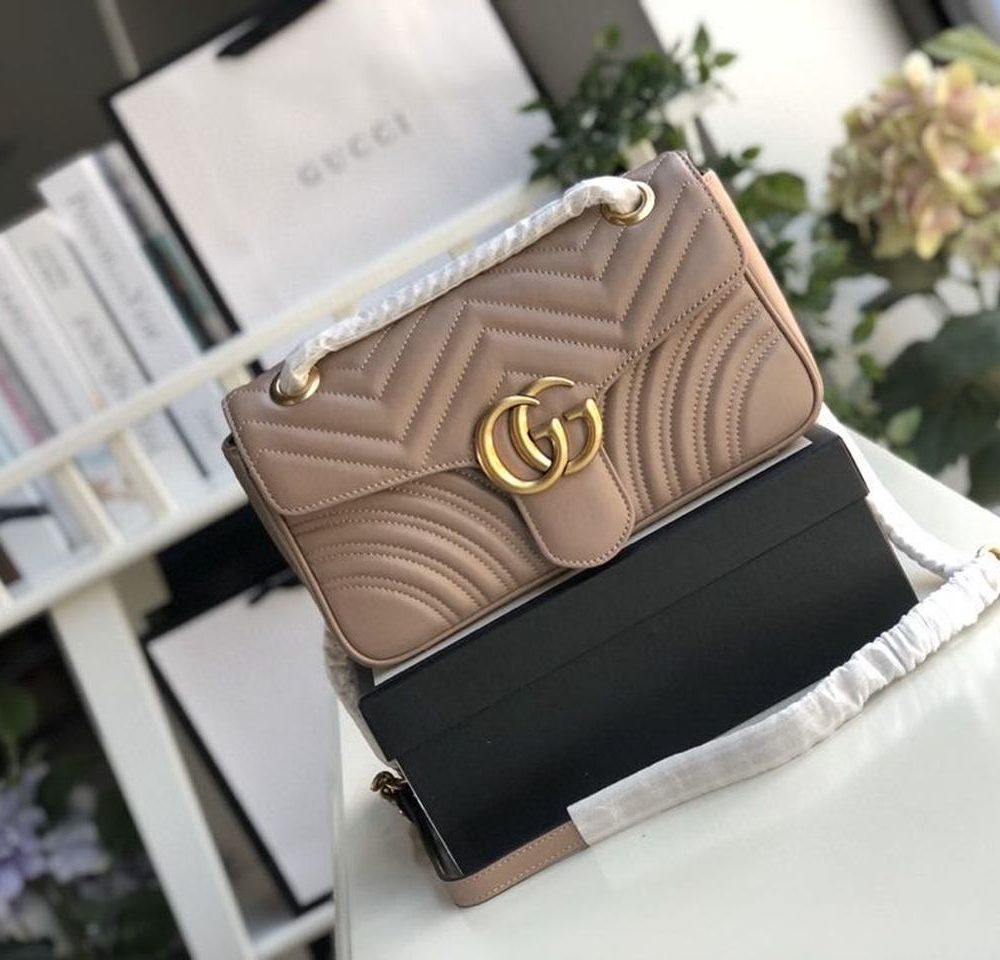 1:1 Replica Gucci GG Marmont Matelassé Shoulder Bag Dusty Pink Matelassé Chevron For Women 10in/26cm GG 443497 DTDIT 5729