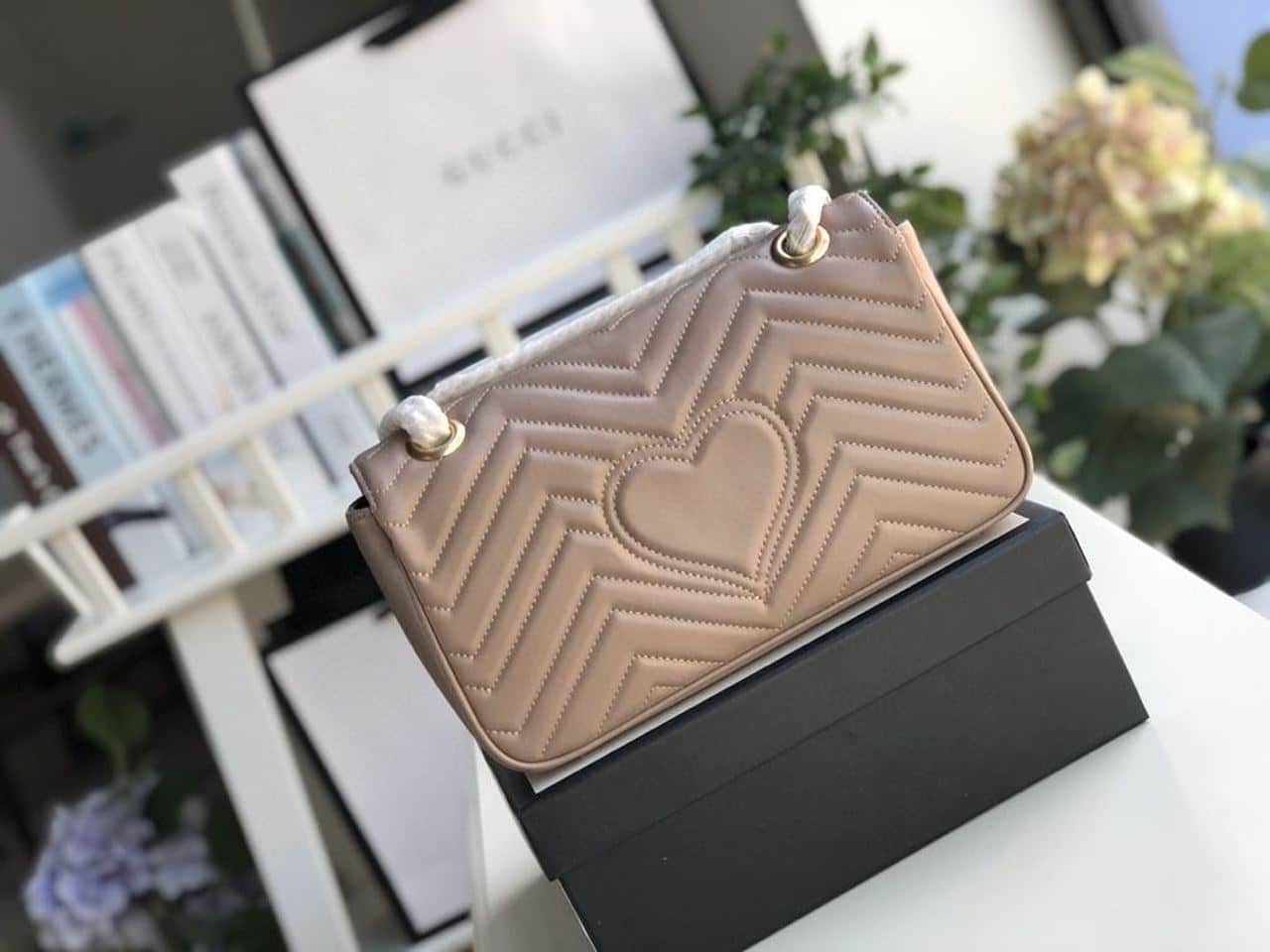 1:1 Replica Gucci GG Marmont Matelassé Shoulder Bag Dusty Pink Matelassé Chevron For Women 10in/26cm GG 443497 DTDIT 5729 - Image 9