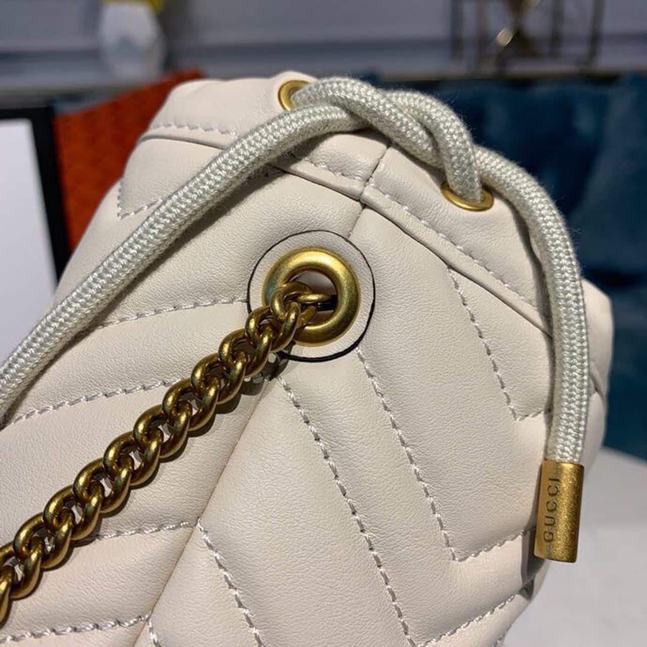 1:1 Replica Gucci GG Marmont Mini Bucket Bag White Matelassé Chevron For Women 6in/13cm GG 575163 DTDRT 9022 - Image 5
