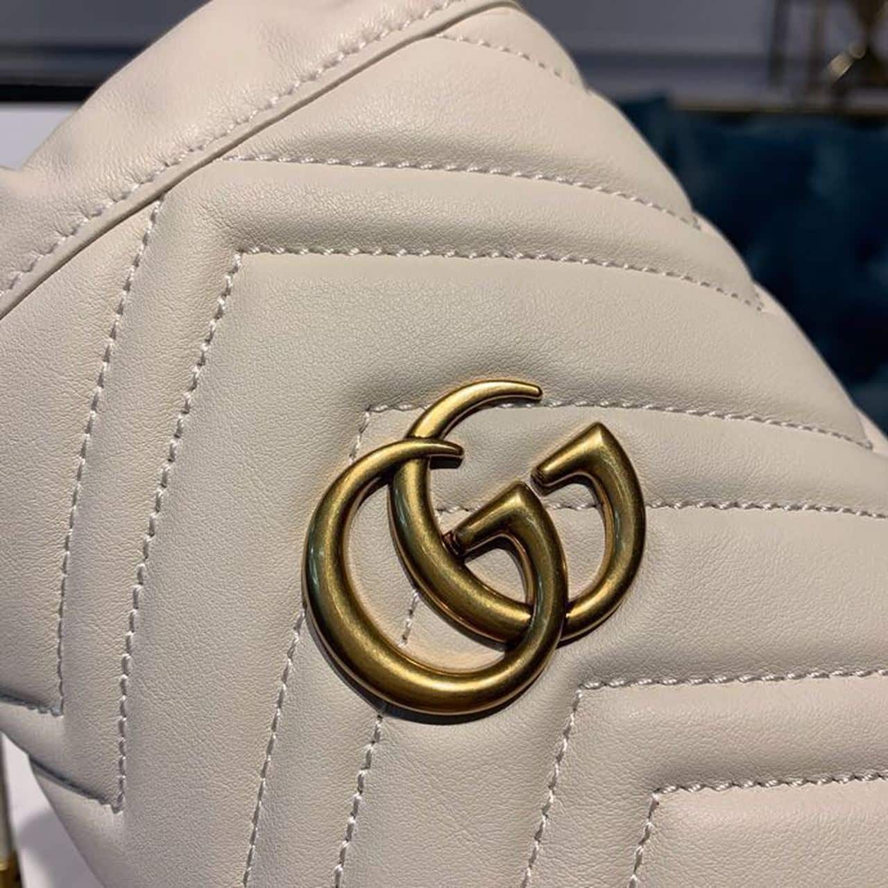 1:1 Replica Gucci GG Marmont Mini Bucket Bag White Matelassé Chevron For Women 6in/13cm GG 575163 DTDRT 9022 - Image 6