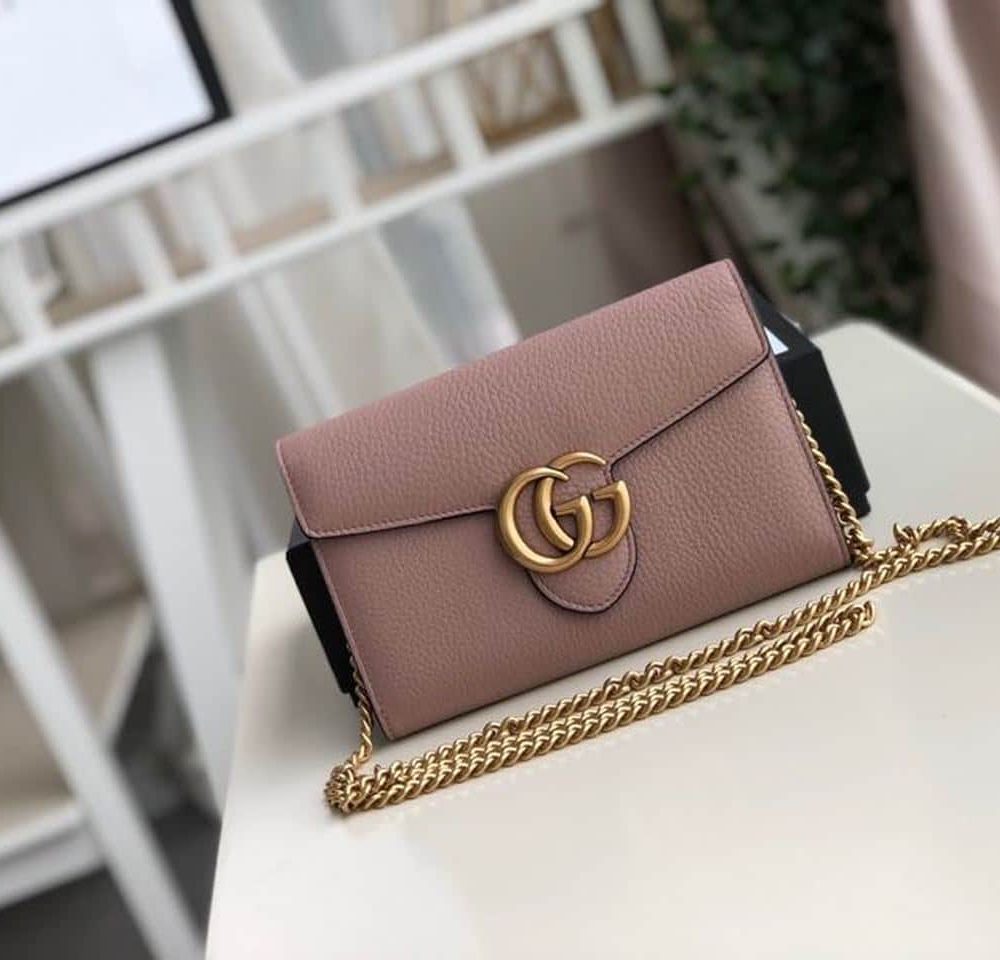1:1 Replica Gucci GG Marmont Mini Chain Bag Pink For Women 7.9in/20cm GG