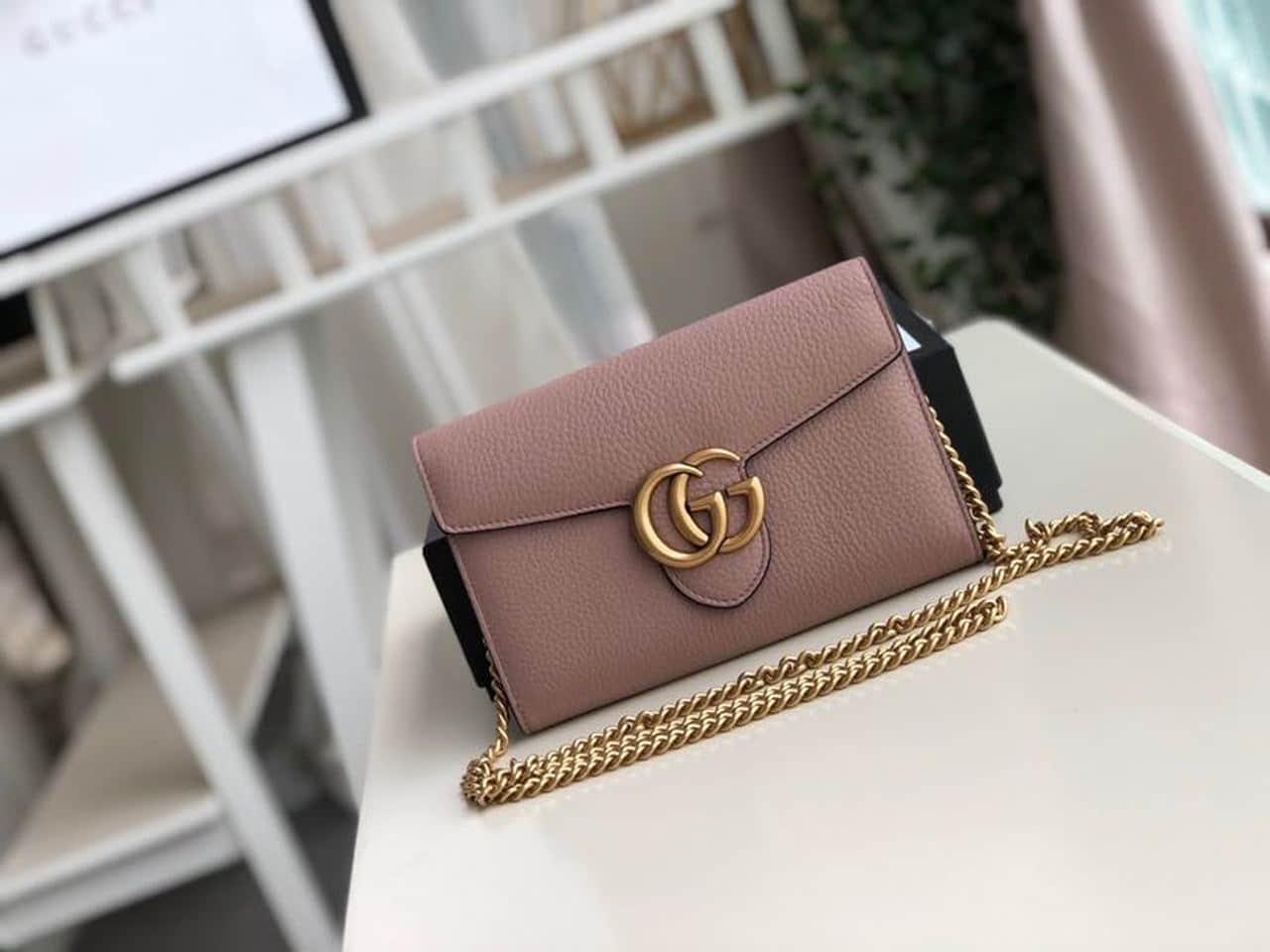 1:1 Replica Gucci GG Marmont Mini Chain Bag Pink For Women 7.9in/20cm GG