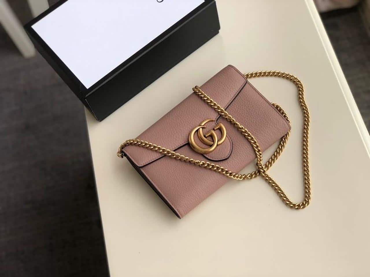 1:1 Replica Gucci GG Marmont Mini Chain Bag Pink For Women 7.9in/20cm GG - Image 6