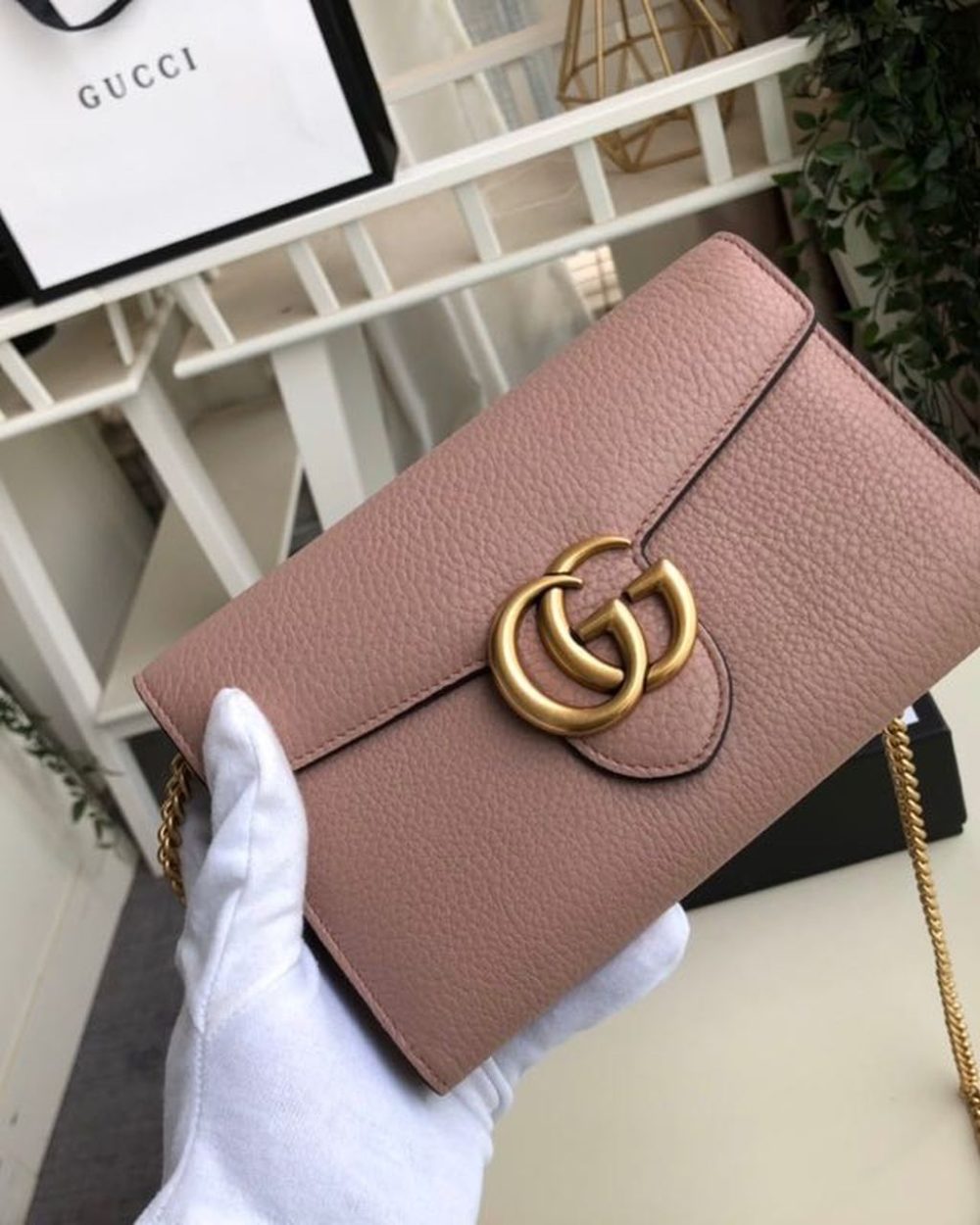 1:1 Replica Gucci GG Marmont Mini Chain Bag Pink For Women 7.9in/20cm GG