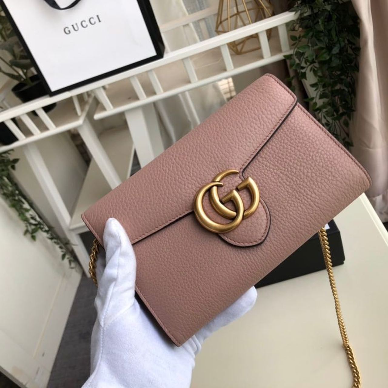 1:1 Replica Gucci GG Marmont Mini Chain Bag Pink For Women 7.9in/20cm GG - Image 5