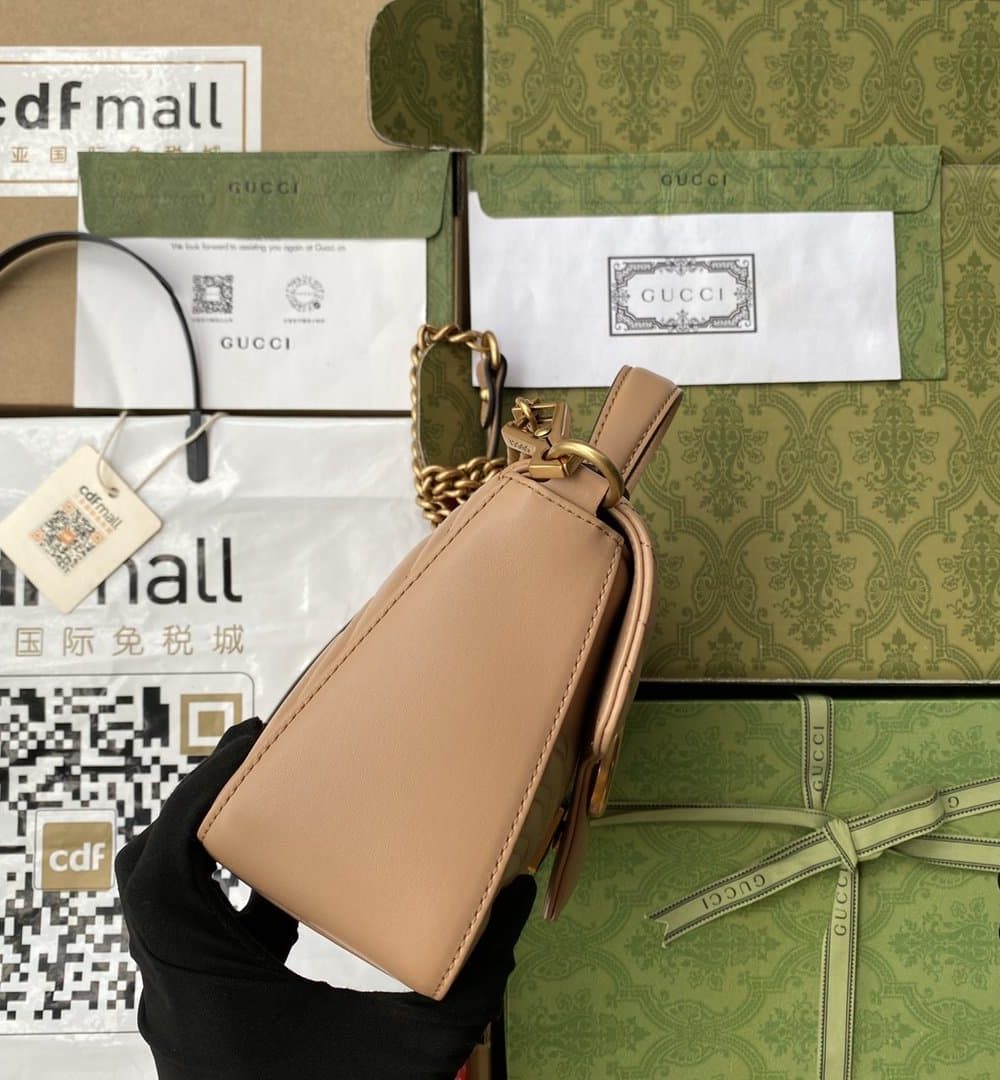 1:1 Replica Gucci GG Marmont Mini Top Handle Bag Beige For Women, Women's Bags 8.3in/21cm GG