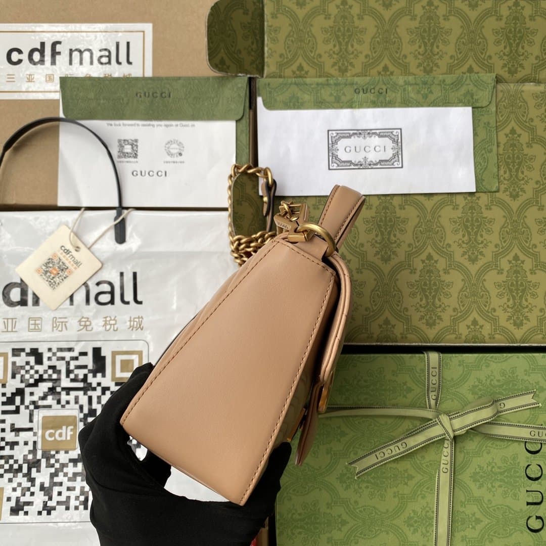 1:1 Replica Gucci GG Marmont Mini Top Handle Bag Beige For Women, Women's Bags 8.3in/21cm GG - Image 4