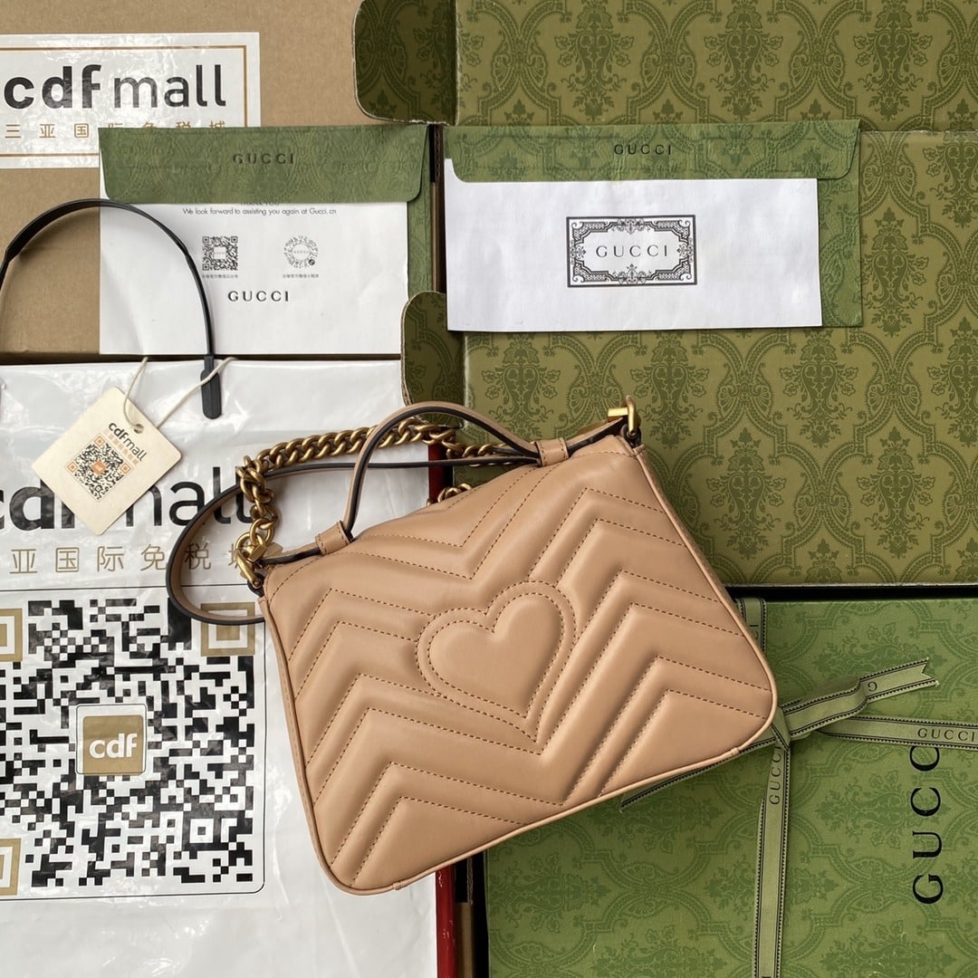 1:1 Replica Gucci GG Marmont Mini Top Handle Bag Beige For Women, Women's Bags 8.3in/21cm GG - Image 7