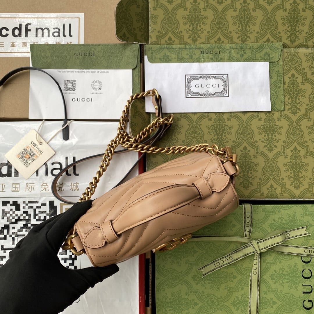 1:1 Replica Gucci GG Marmont Mini Top Handle Bag Beige For Women, Women's Bags 8.3in/21cm GG - Image 6