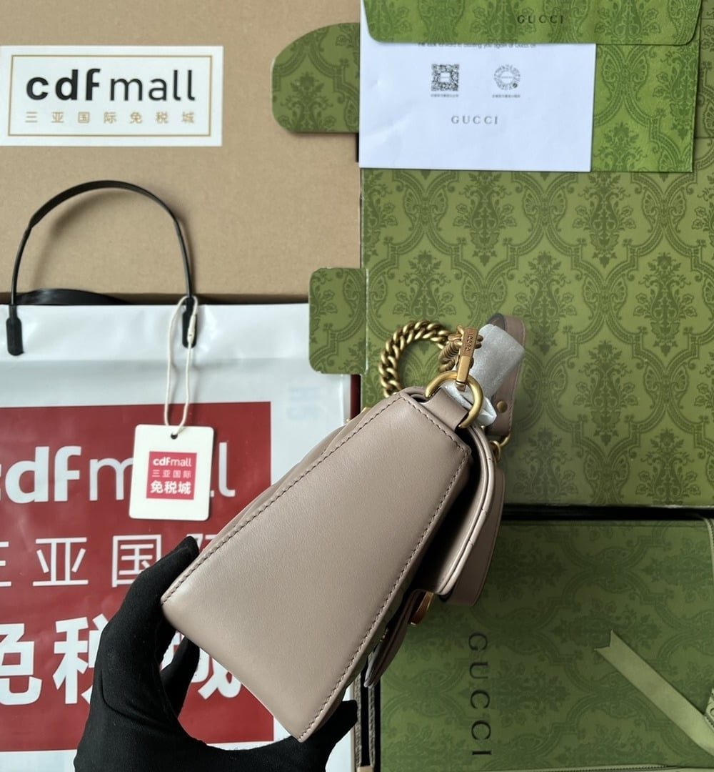 1:1 Replica Gucci GG Marmont Mini Top Handle Bag Nude For Women, Women's Bags 8.3in/21cm GG