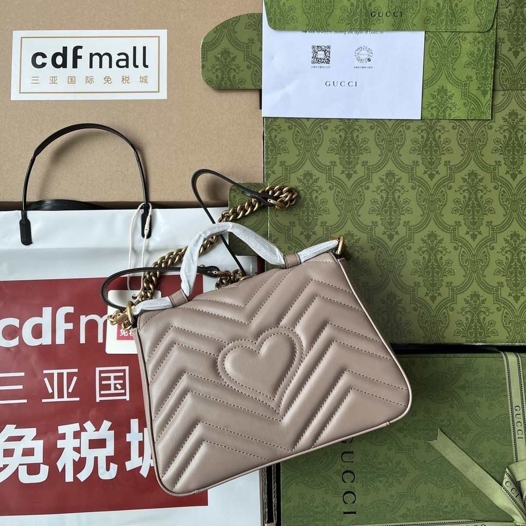 1:1 Replica Gucci GG Marmont Mini Top Handle Bag Nude For Women, Women's Bags 8.3in/21cm GG - Image 4