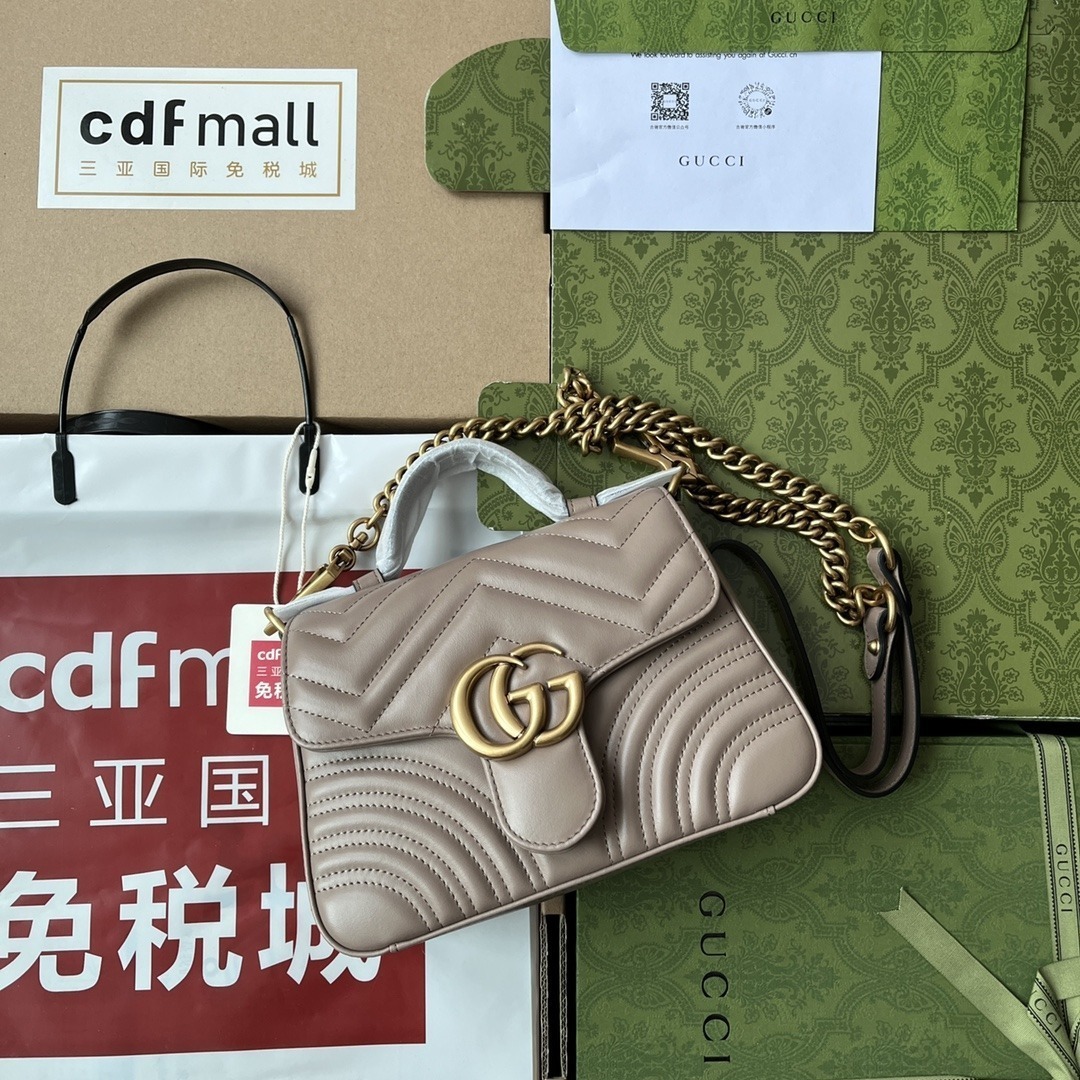 1:1 Replica Gucci GG Marmont Mini Top Handle Bag Nude For Women, Women's Bags 8.3in/21cm GG